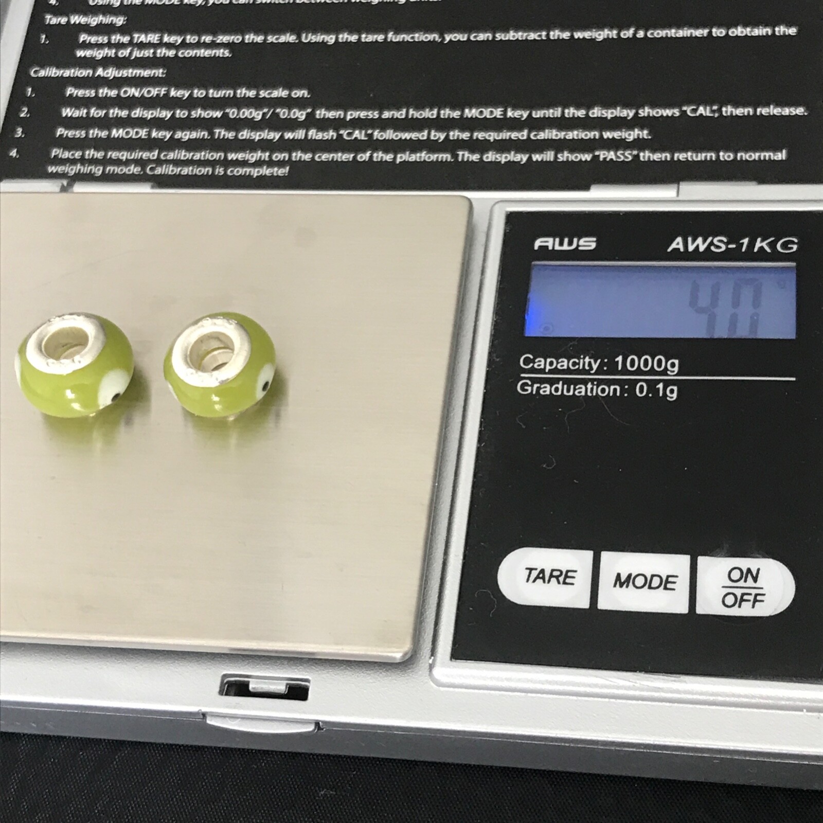 925 Sterling Silver Olive Green Black White European Murano Glass Bead Set Of 2