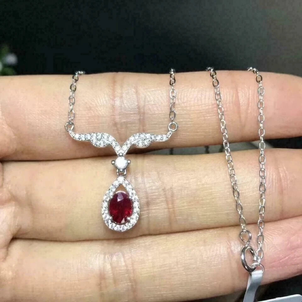 2.1Ct VVS1 Oval Cut Lab Created Ruby & Diamond Wedding 14K White Gold FN Pendant