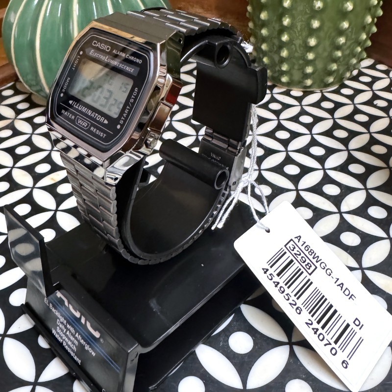 CASIO A168WGG-1A Digital Electro Luminescence Watch Dark Silver