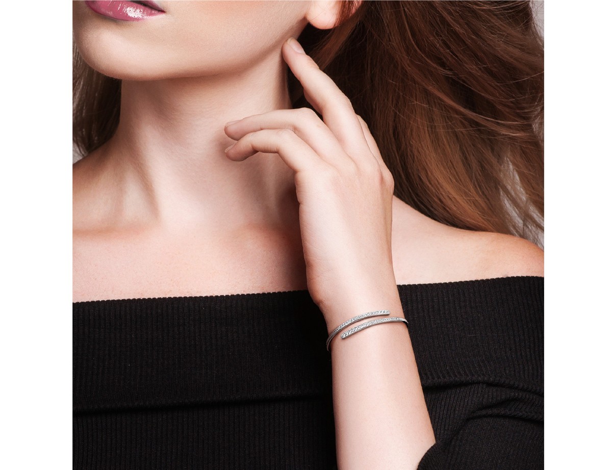 1.66 Carat (ctw) Lab-Created White Sapphire Bangle Bracelet Wrap Sterling Silver