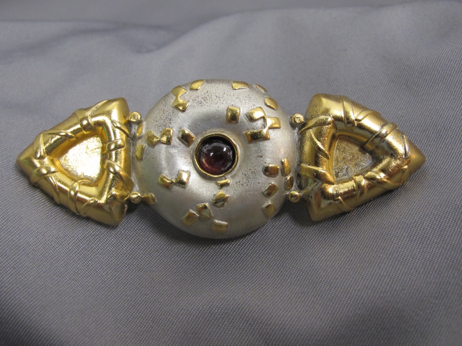 Fine 1980s/90s Parcel GILT STERLING Studio Style PIN w/RED STONE-Signed RW-NR