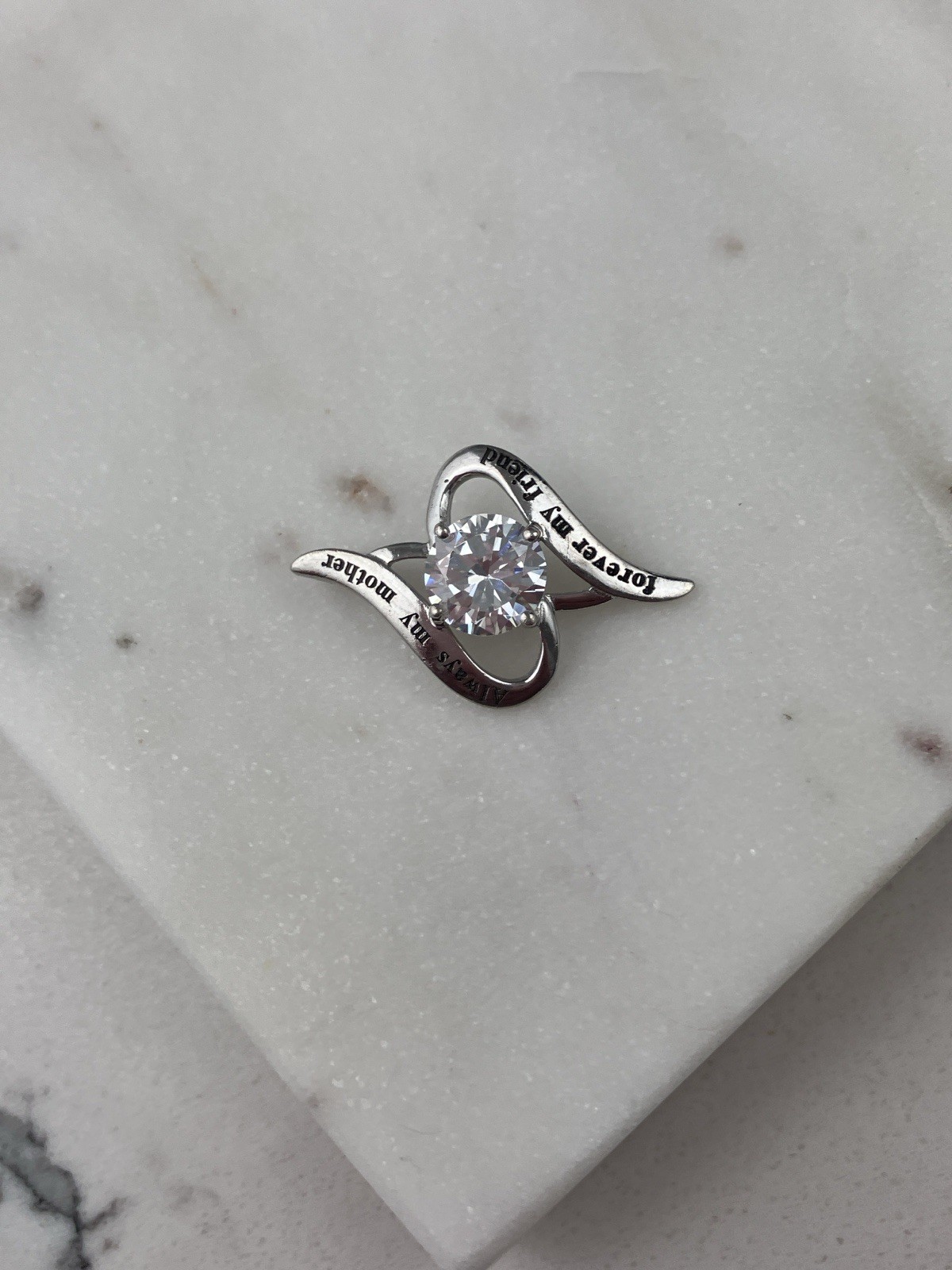 925 Sterling Silver Always My Mother Forever My Friend C Z Slide Pendant