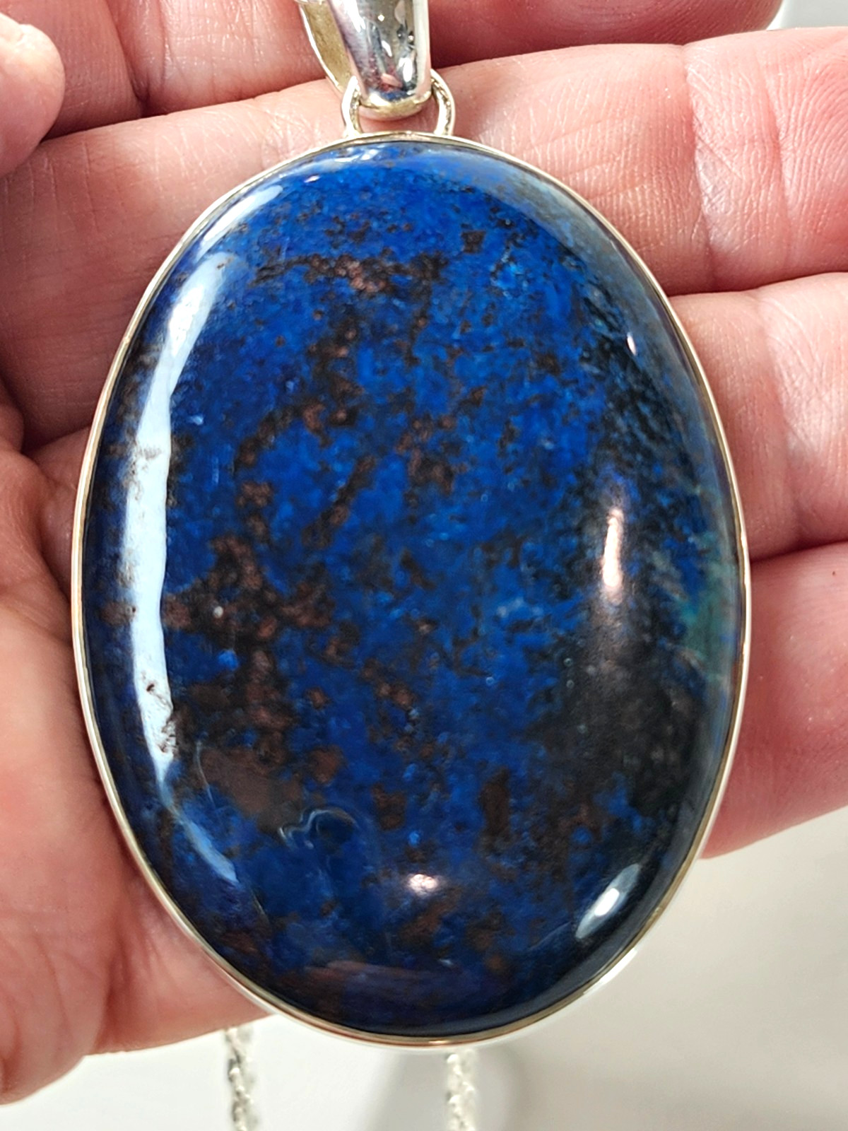 Extremely Rare Dark Blue Shattuckite 38x52mm Oval Sterling Silver Pendant 8035