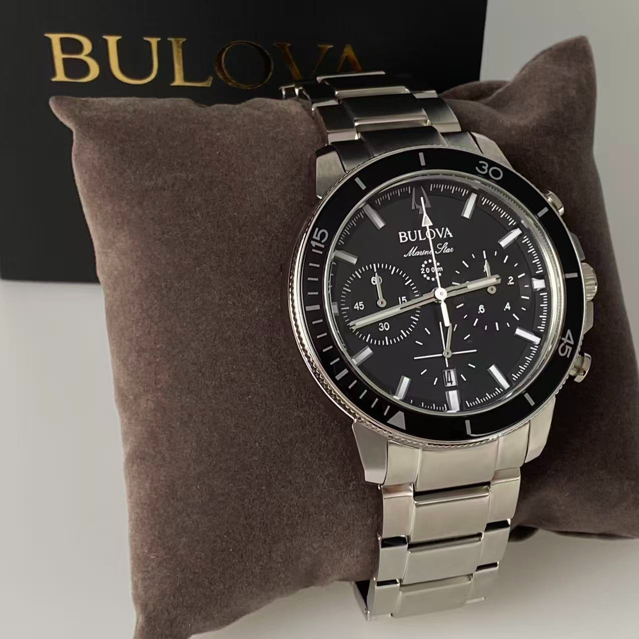 Bulova 96B272 Men’s Marine Star Quartz Watch Black Dial Stainless Steel 45mm