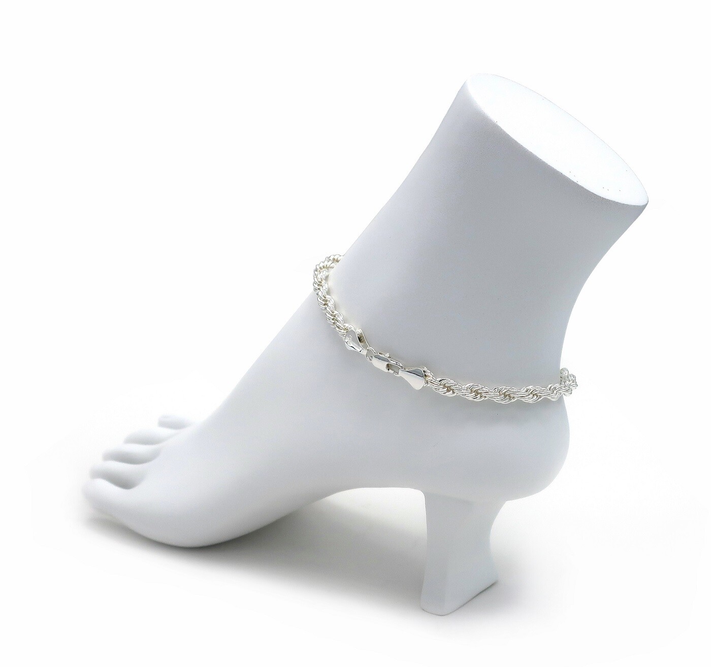 Twist Rope Chain 5mm Anklet Ankle Bracelet 10″ inch 925 Italy Silver Plated