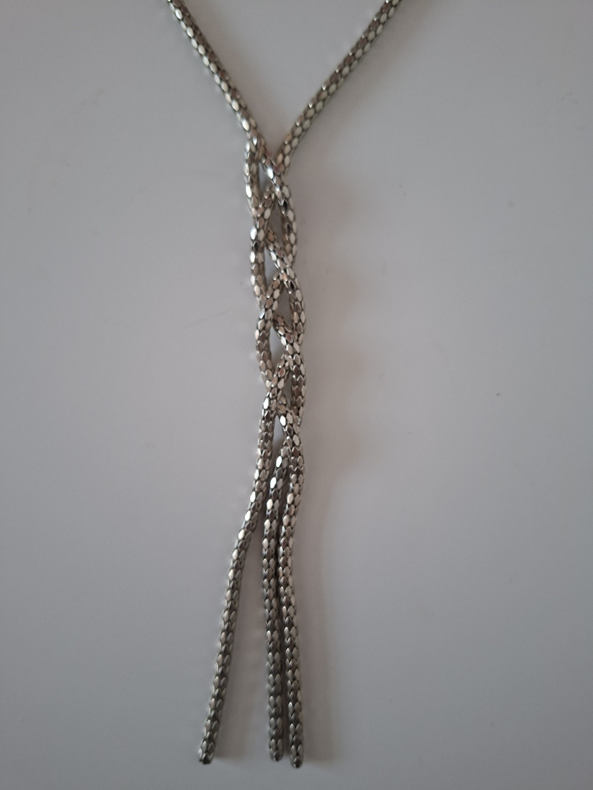 Long Silver Tone Tube Link Necklace Minimalist Boho Lightweight Statement 36cm