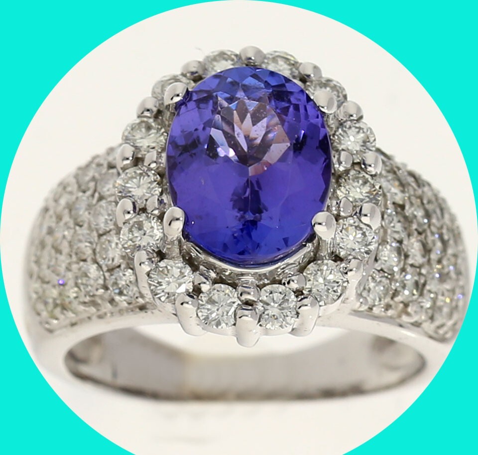 Diamond Tanzanite Halo Event Ring 3.17CT 14K White Gold Size 6.5