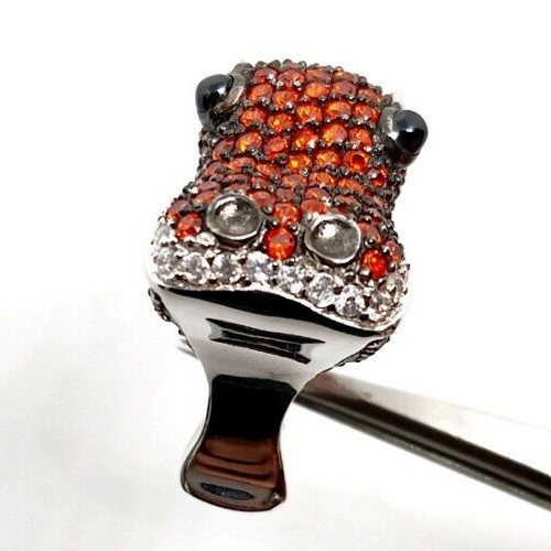 Ring 925 STERLING SILVER orange sapphire simulated hippo wide animal CZ Size 8