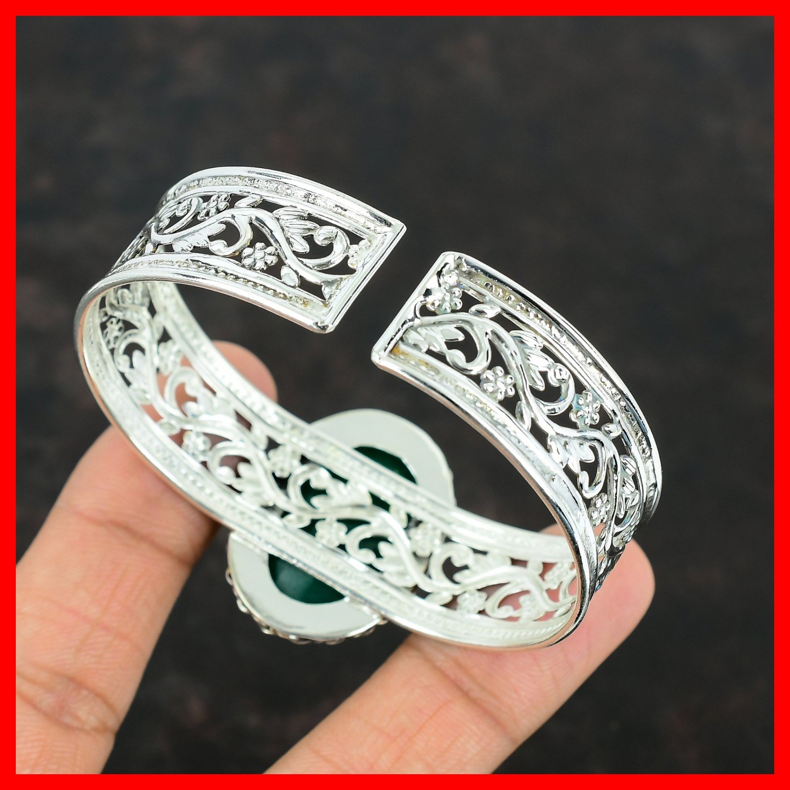 Sterling Silver Oval Zambian Emrald Gemstone Bezel Wedding Wife Bangle Jewelry