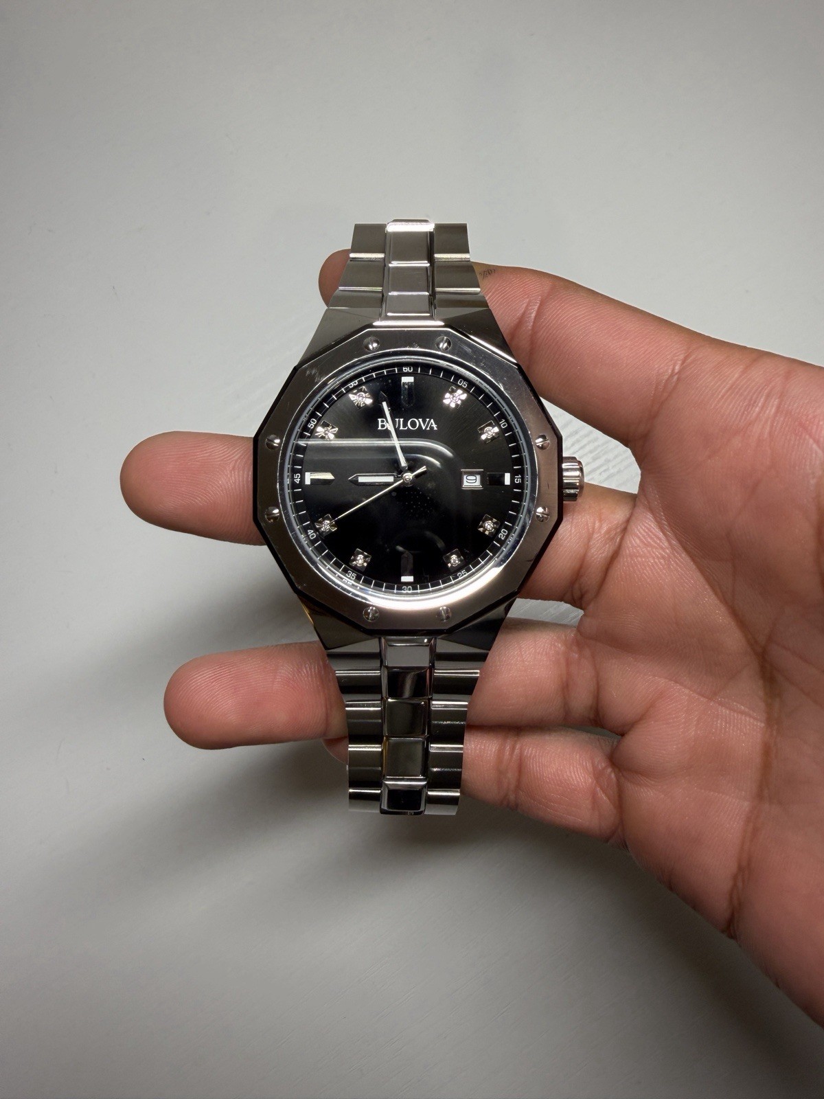 Bulova Men’s Classic Stainless Steel Black Diamond Dial Date Watch 98D103 Parts