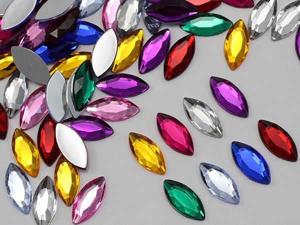 20x9mm Assorted Colors Flat Back Acrylic Navette Gems – 120 Pieces