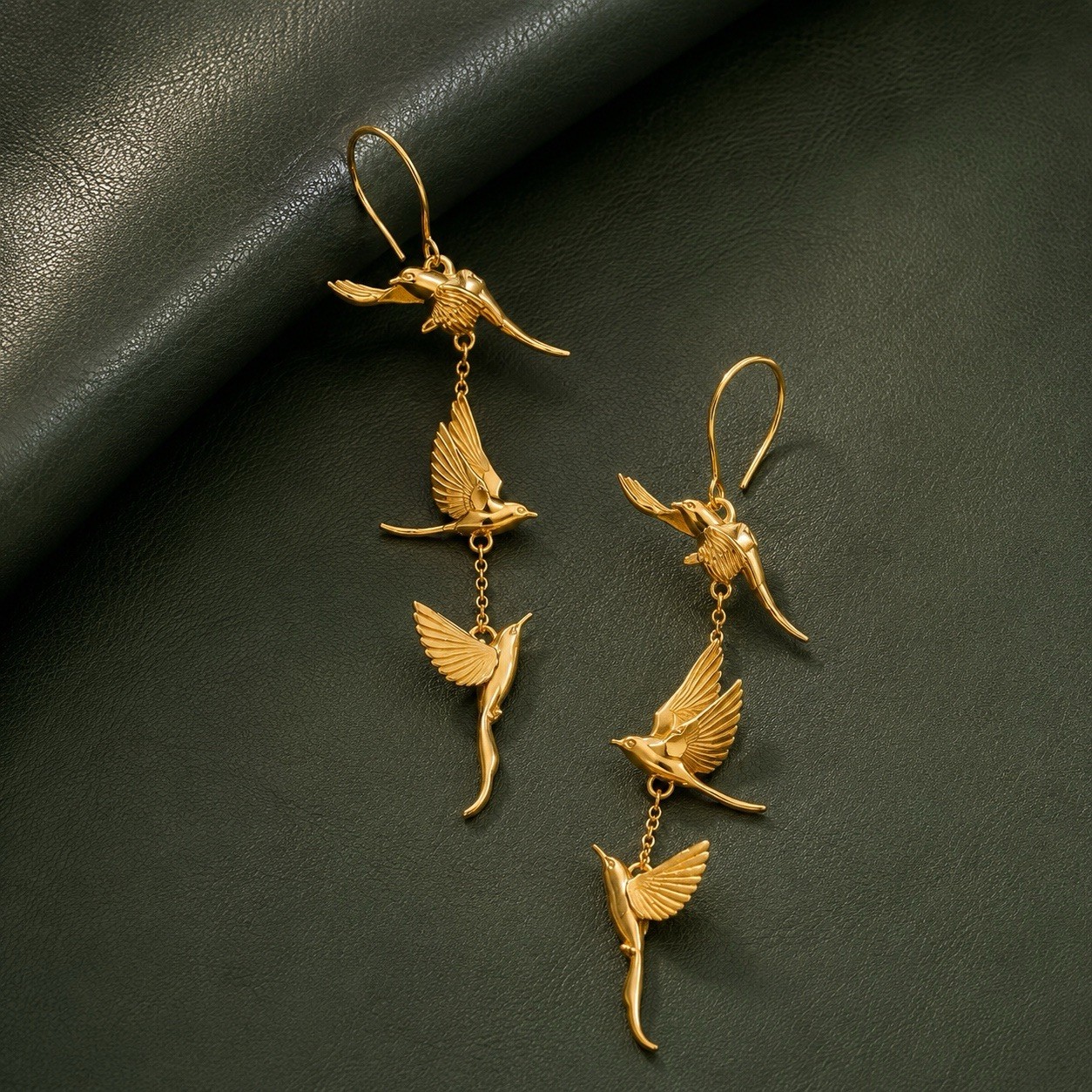 Anthropologie Swallow Bird Gold Earrings Cottagecore Boho Flying Whimsical Retro