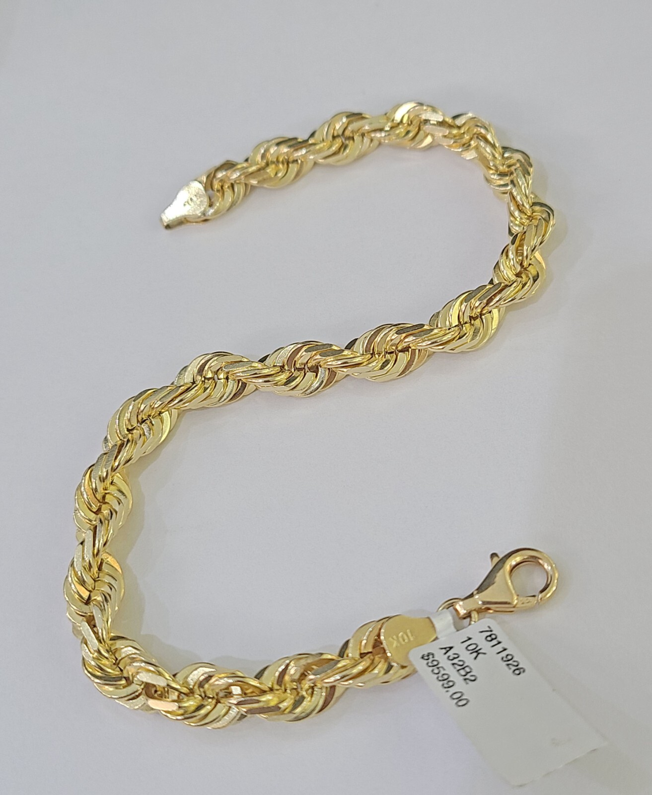 10K Yellow Gold 7.5″ 8″ 8.5″ 9″ Rope Bracelet Solid 7mm Men Women Diamond Cut