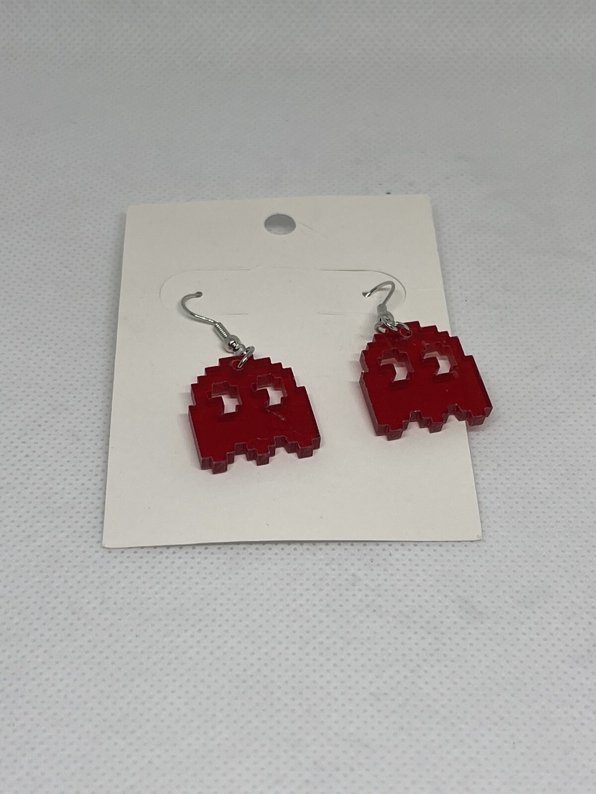 Pac man Ghost Blinky Neon Red see-through Earrings – Plastic NEW