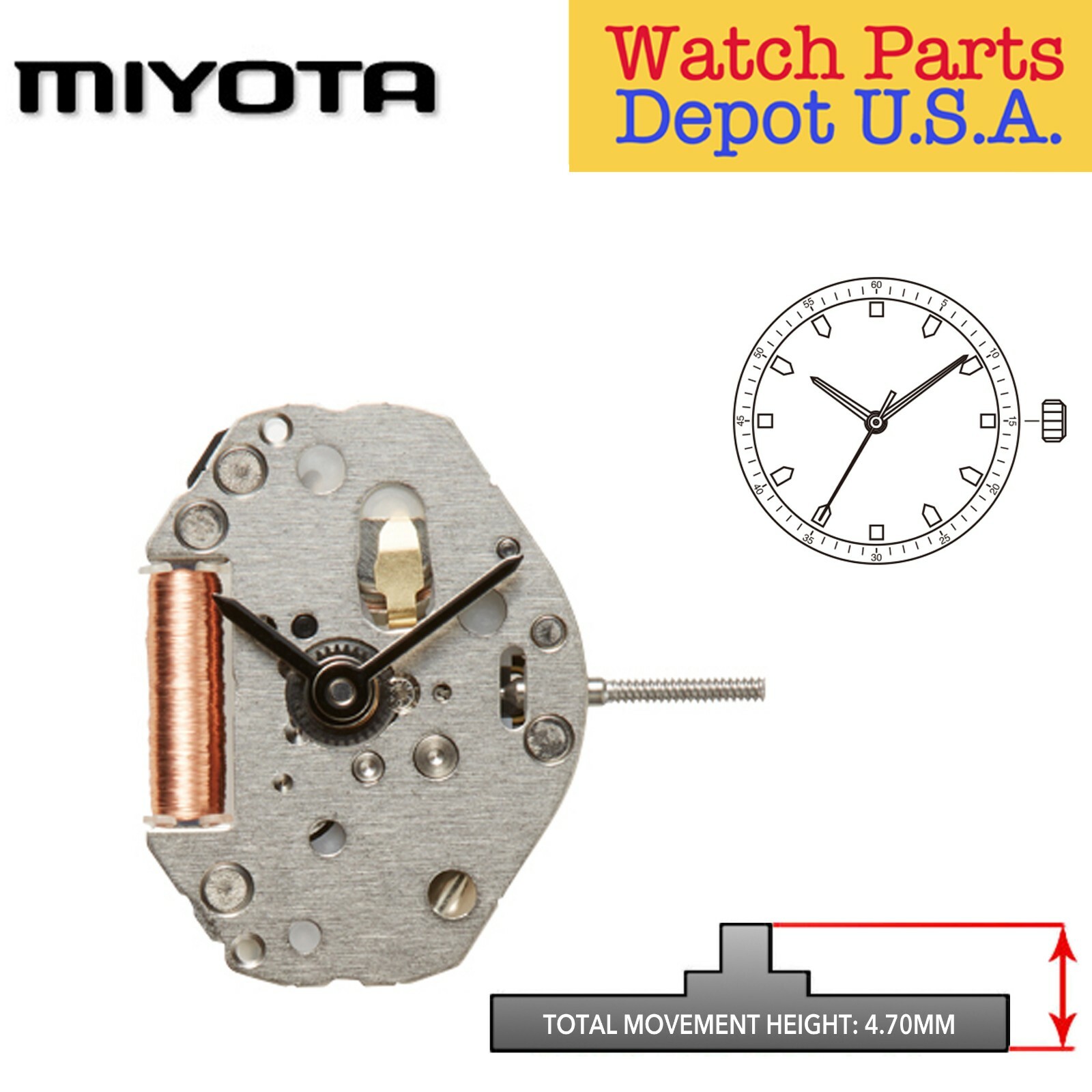 Original Miyota 2035 Japan Quartz Movement, 3 Hands – NEW!