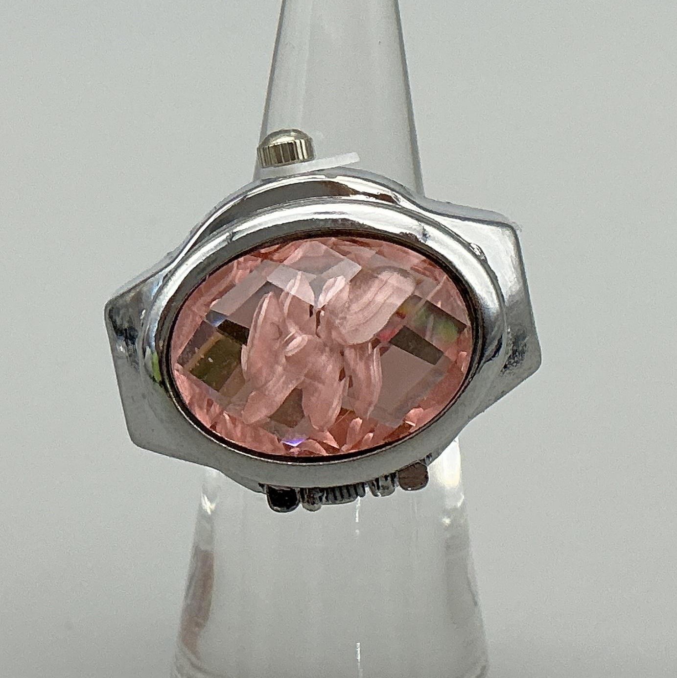 Bozhi Ring Watch Womens 20mm Hidden Dial Pink Crystal Floral New Battery