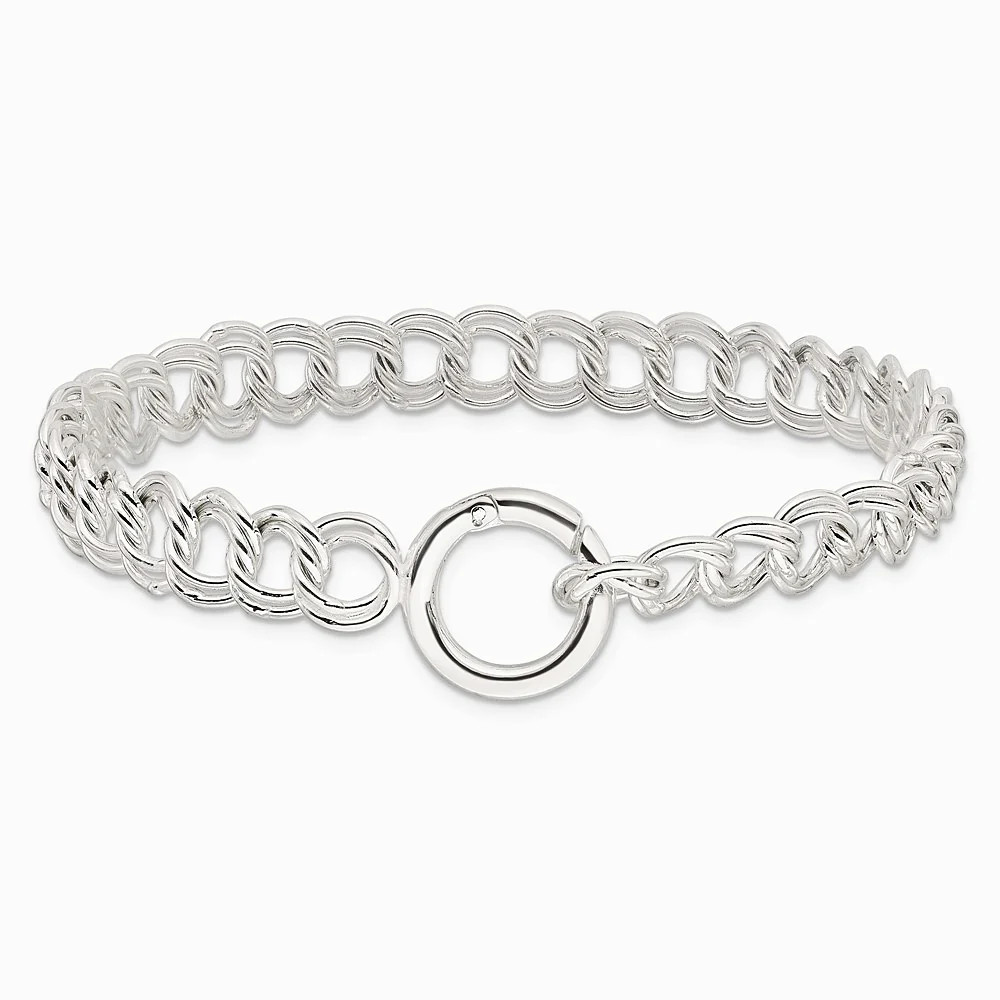 Sterling Silver Polished Double Link 7in Charm Bracelet
