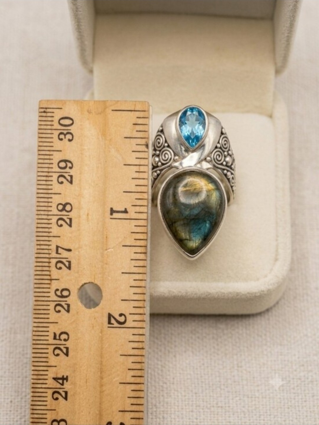 Sajen Silver Labradorite Swiss Blue Quartz Sterling Silver Ring 15.40 CTW 8.82 G