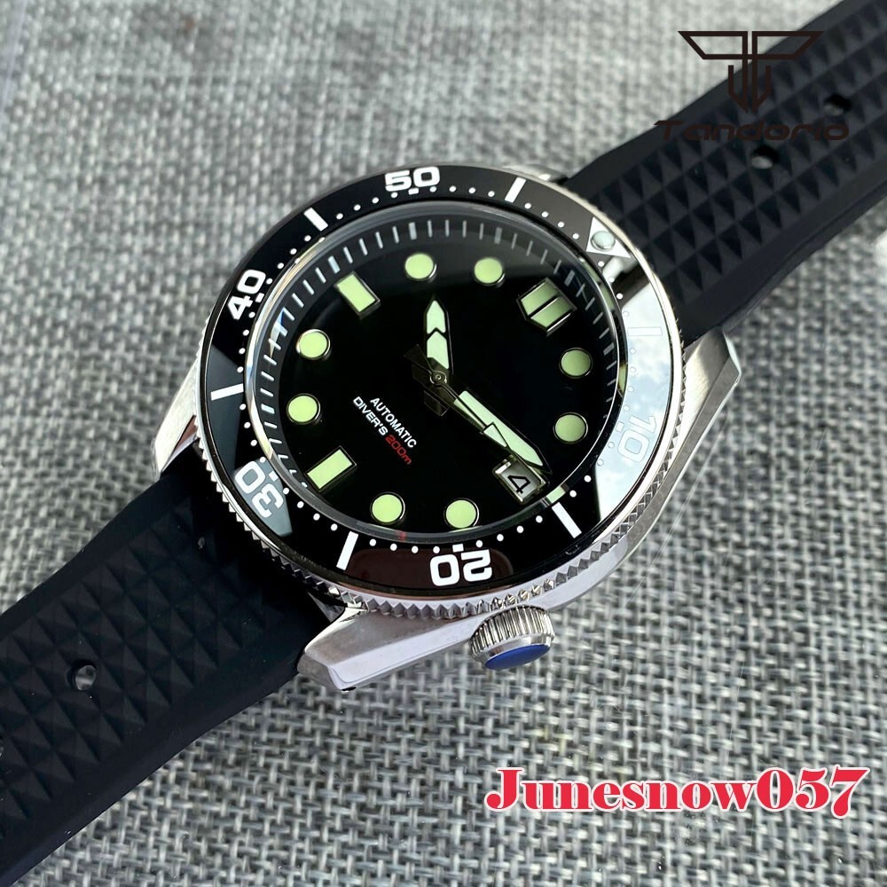Tandorio 43MM SBDX001 Watch Japan NH35 Men Black Sterile Dial Chapter Ring 20ATM