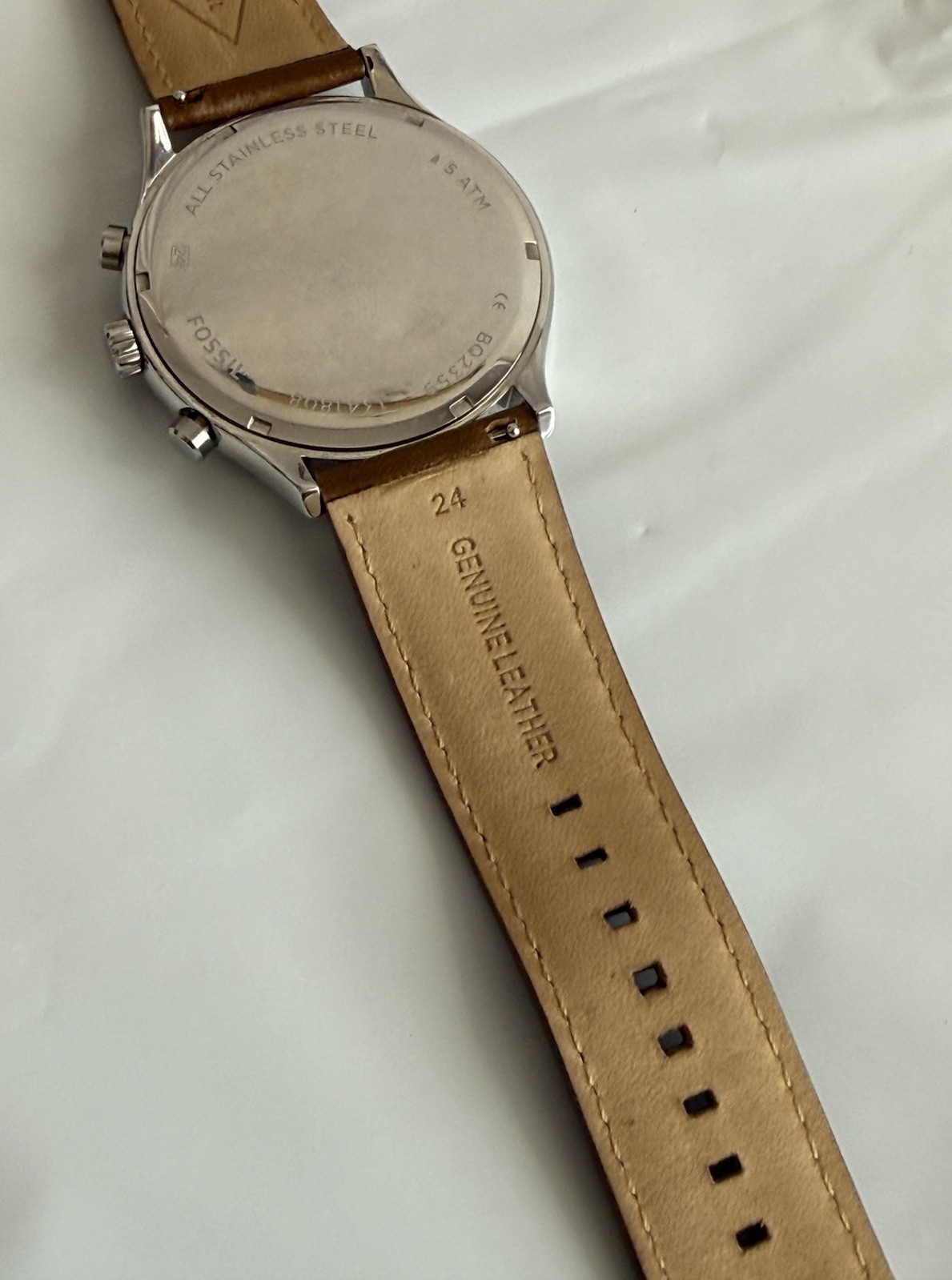Men’s Fossil Fenmore Brown All Stainless Steel Watch w/Ivory Dial Needs Battery