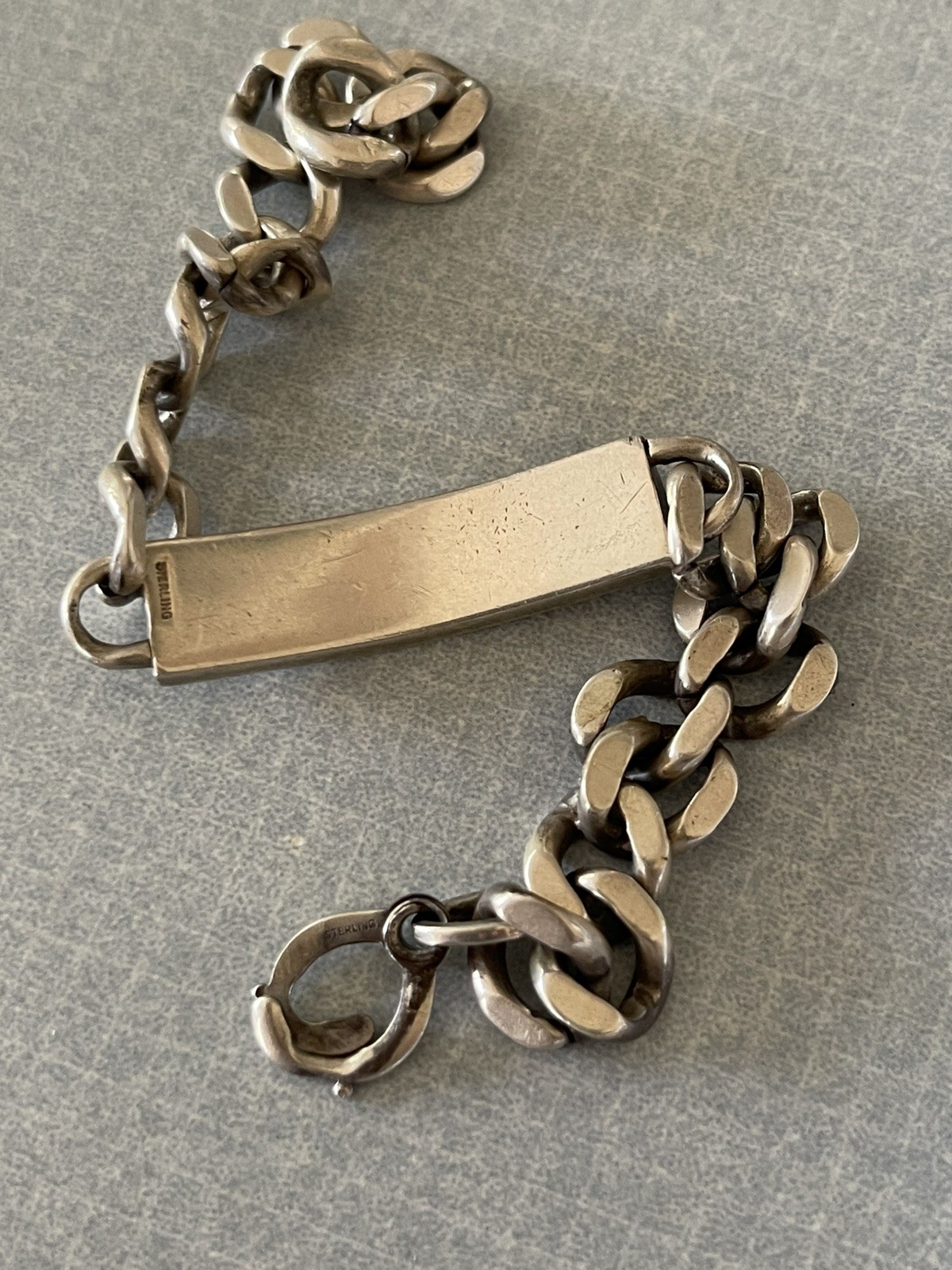 HEAVY 40G VINTAGE 1970s CURB 925 STERLING SILVER BRACELET 8-3/4” ID NAMEPLATE