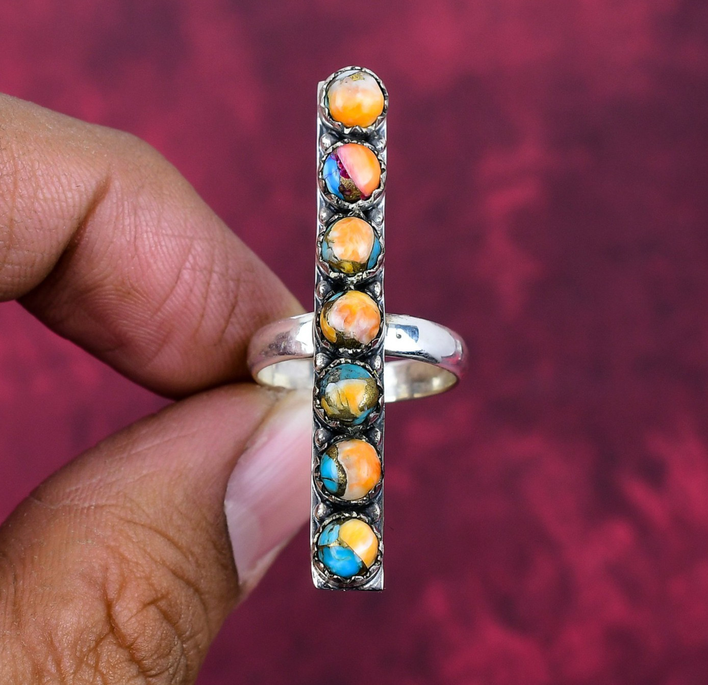 Orange Spiny Oyster Gemstone Handmade 925 Sterling Silver Dainty Ring Jewelry