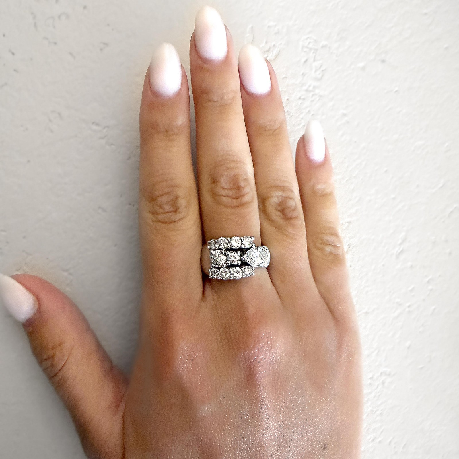 3.75 Carat Pear & Round Diamond 14K White Gold East West Bypass Cluster Ring