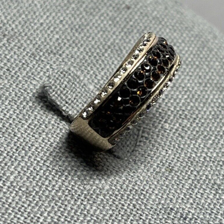 Chocolate Brown & White Simulated Diamond “S” Rose Gold Color Band Ring Sz 6.5