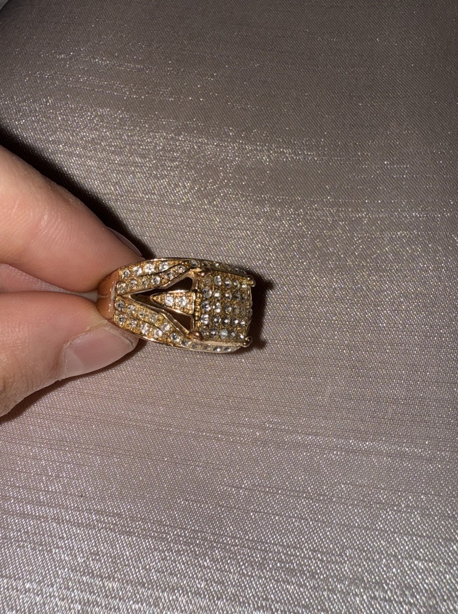 925 Sterling Silver Gold Tone Pavé Clear Square Zircon Cocktail Ring Size 9