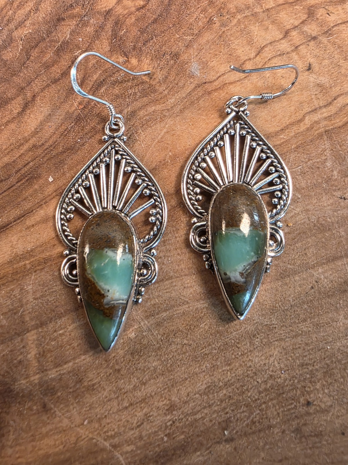 Handmade Boulder Chrysoprase Sterling Silver Dangle Earrings | 8.4g