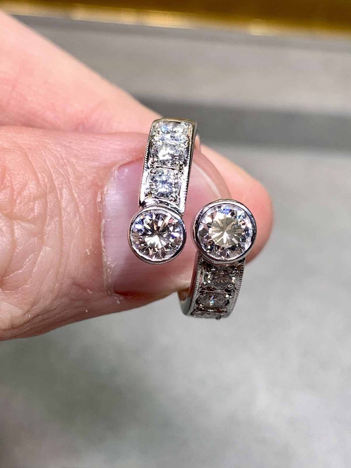 Estate Heavy Platinum Bezel Set Diamond Bypass Cocktail Ring G Vs