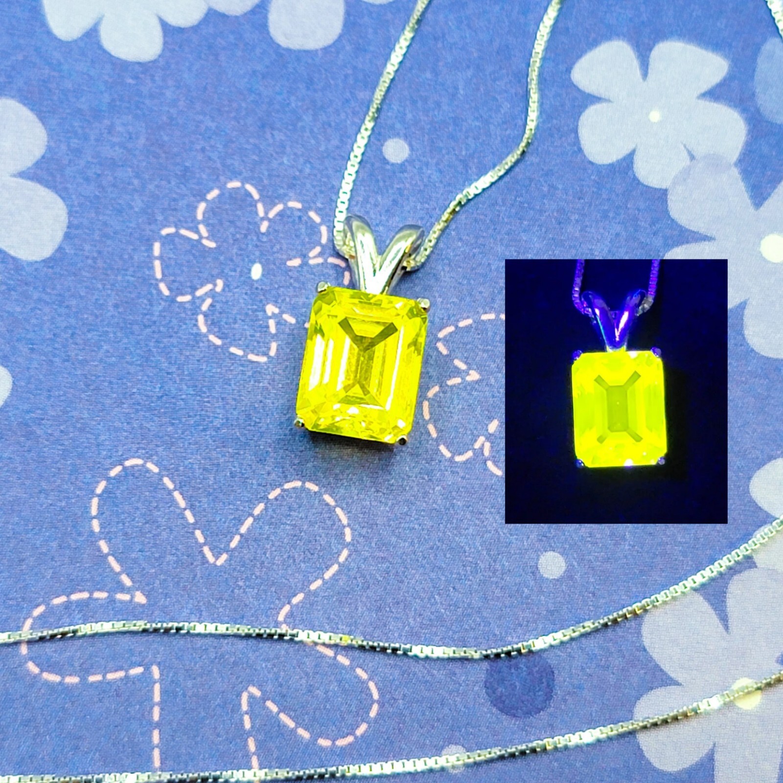 4ct Sterling YAG Necklace UV Yellow Yttrium Aluminum Garnet Emerald Cut 925