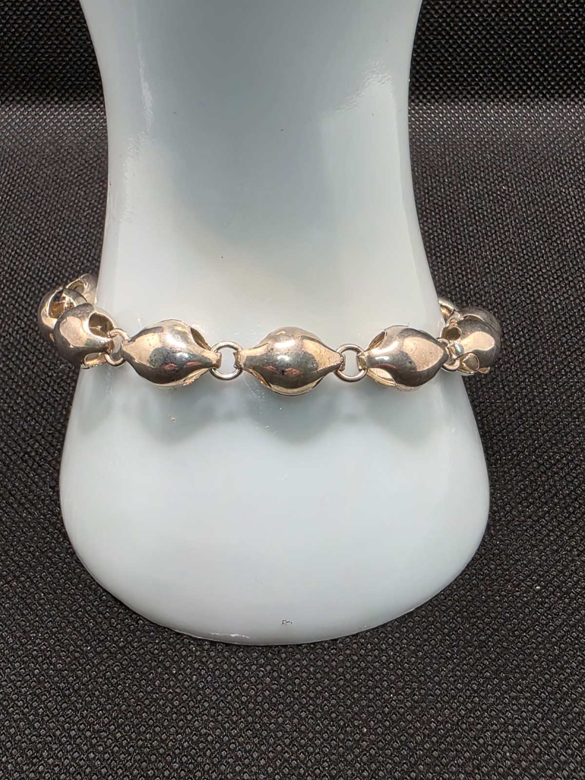 Vintage Hollow Football Shape Link Bracelet 925 Sterling Silver 8.5″ 12.45 grams
