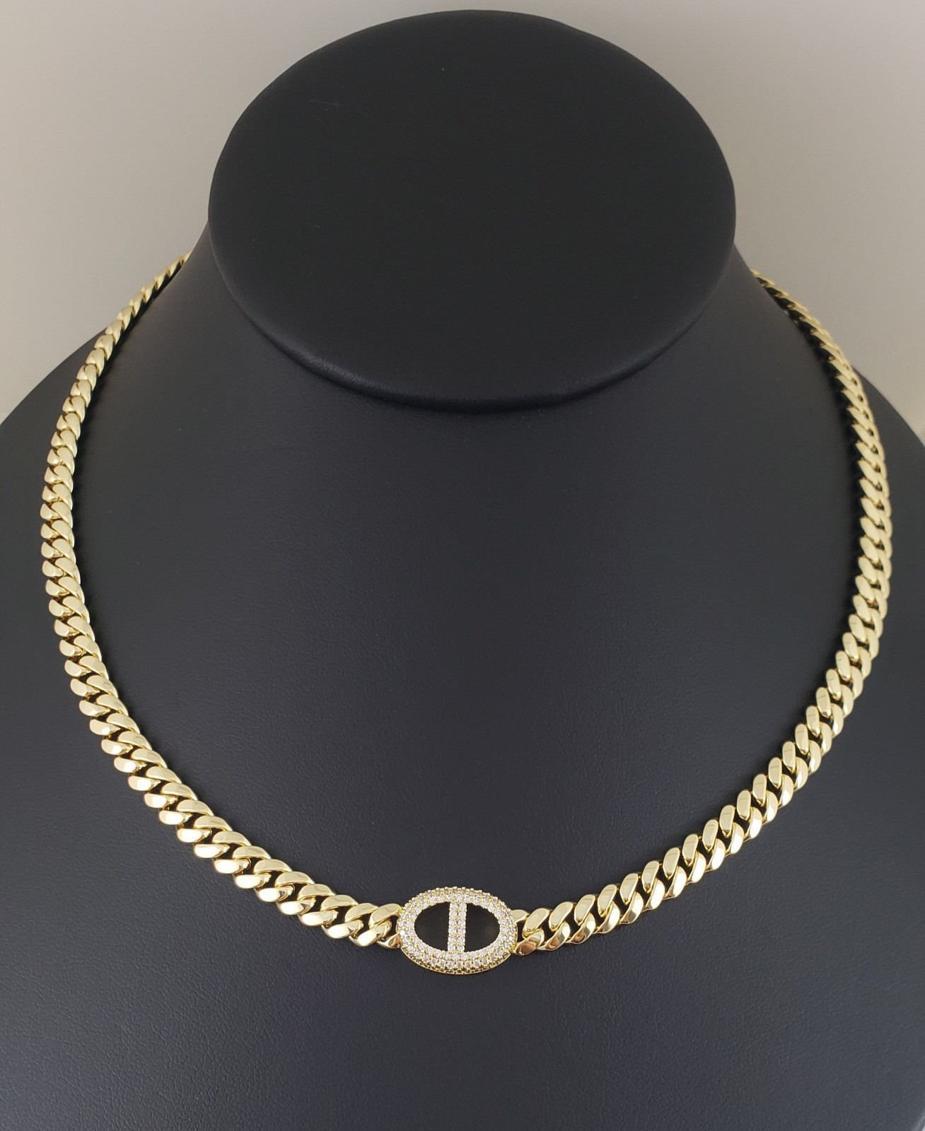 14K Gold Plated Cz Mariner Charm Cuban Choker Chain Necklace And Bracelet Set