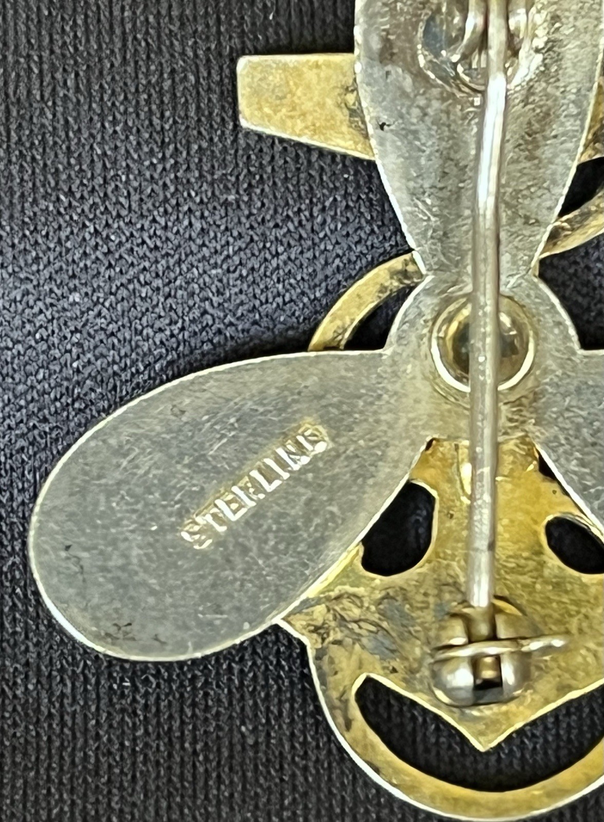Sterling Silver Anchor Brooch Pin, Signed, Military Nautical, Gold & Silver, 1in