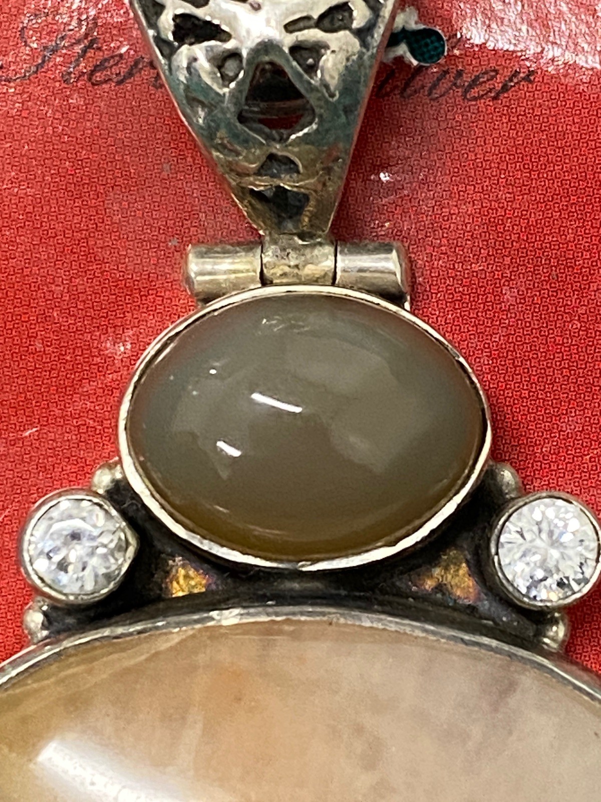 Large Sterling 925 Multi Stone Pendant Morganite Citrine Moonstone Artisan