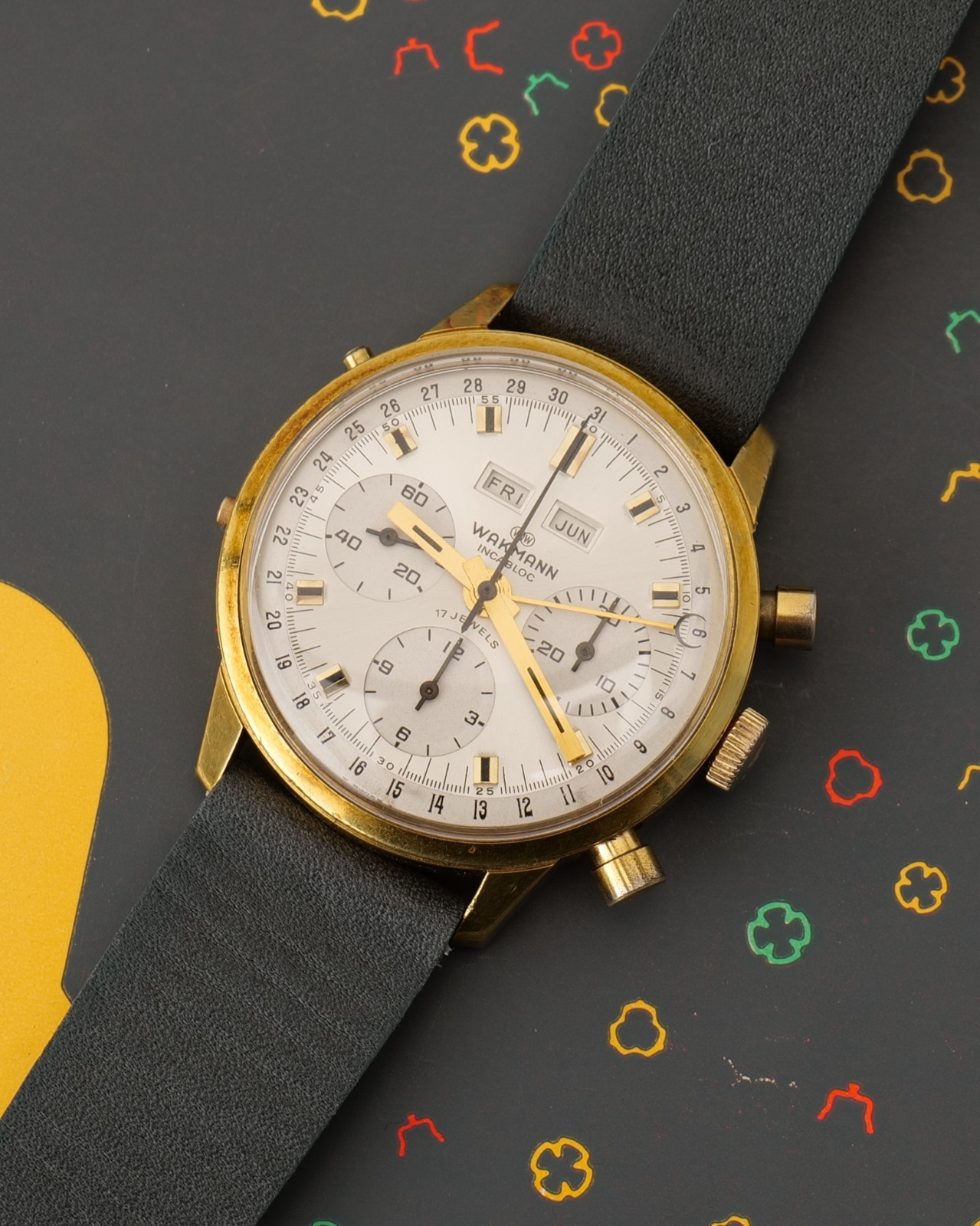 Vintage Men’s Wakmann Triple Date Chronograph Calendar Valjoux 730 Serviced