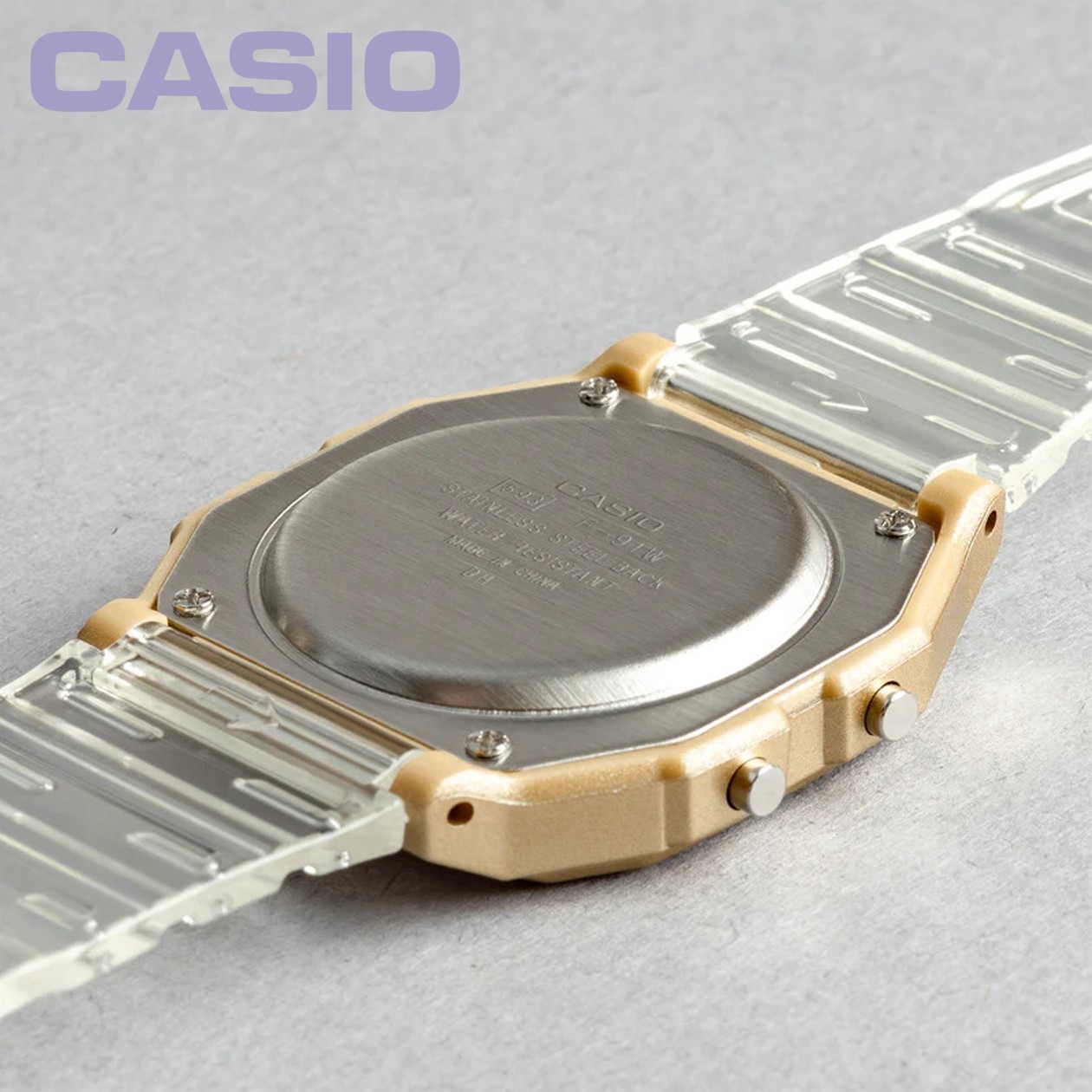 CASIO F-91WS-7A2JF Transparent Band Gold Case Classic Digital Watch