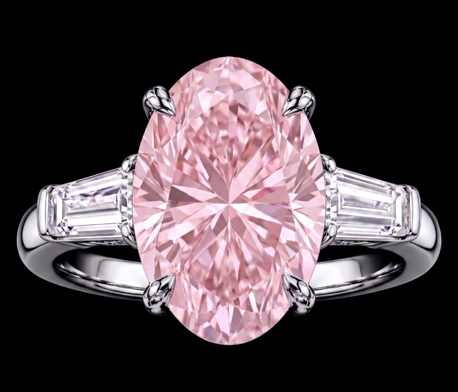 8.00 Ct Certified Oval Shape Pink Natural Diamond Ring VVS1 White Gold Finish