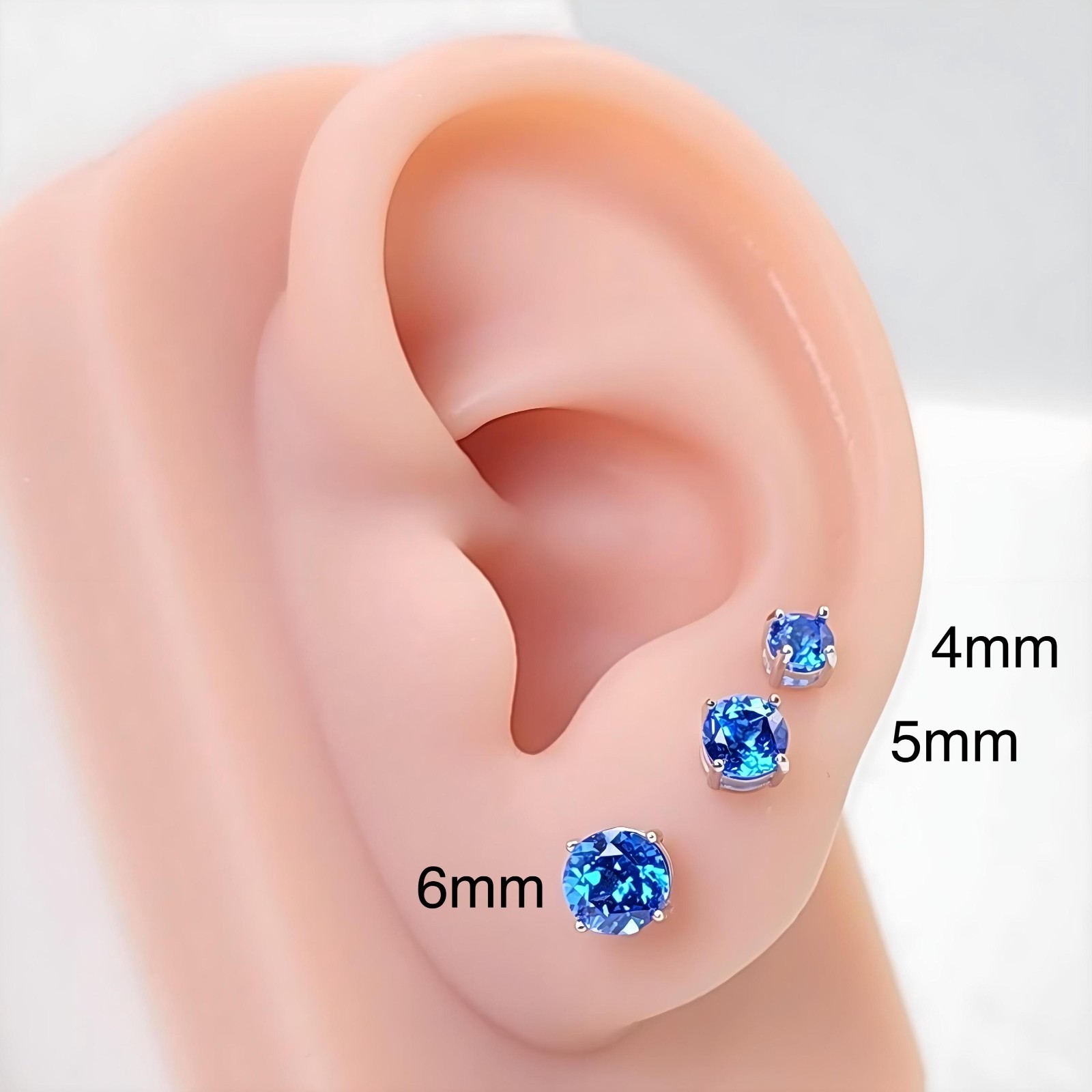 Cobalt Sapphire Earrings Hydrothermal Lab-Grown 925 Sterling Silver Stud, 1 Pair
