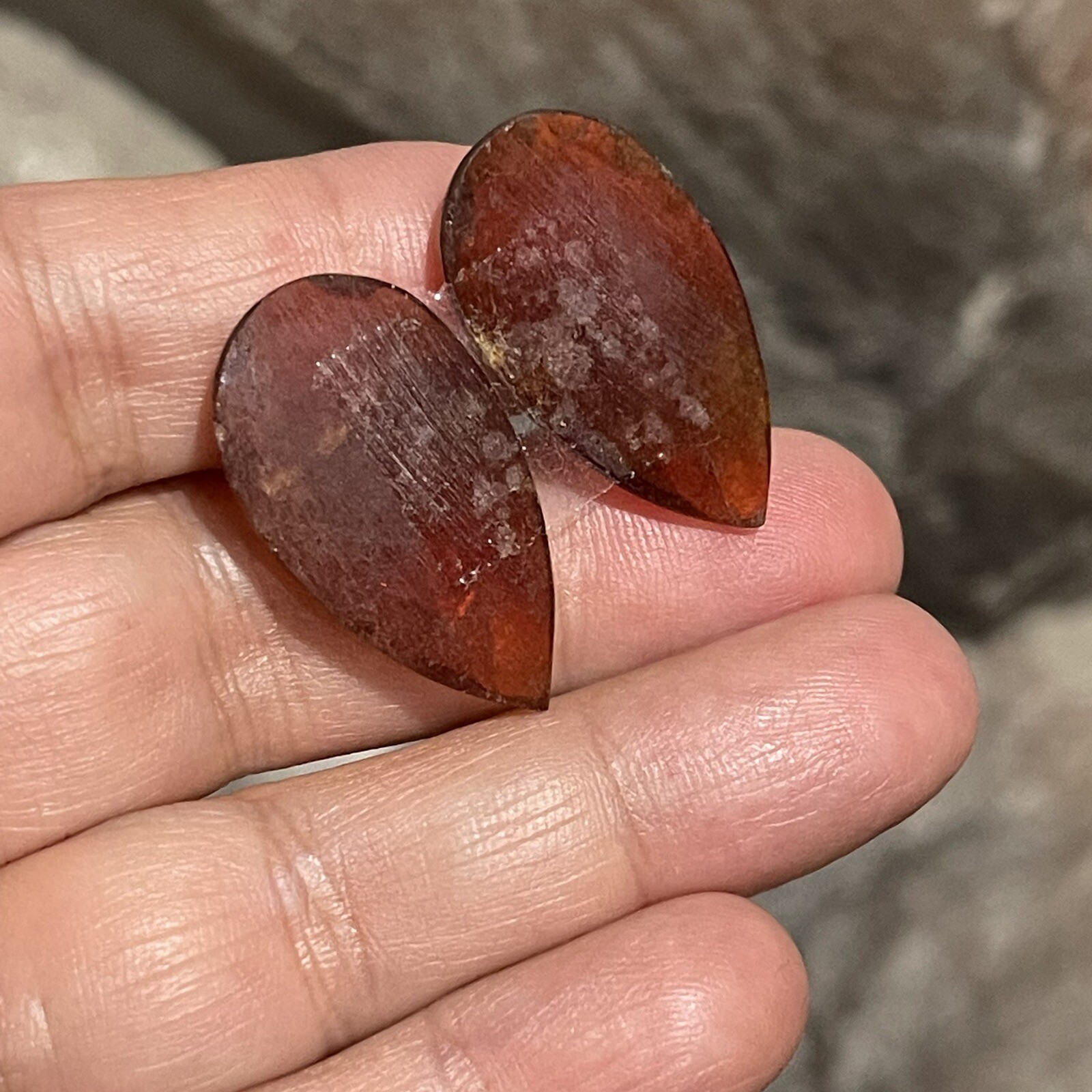 37.5ct 28x16x4.5mm Pair Fine Rose Cut Flat Back Hessonite Garnet Drop Cabochons