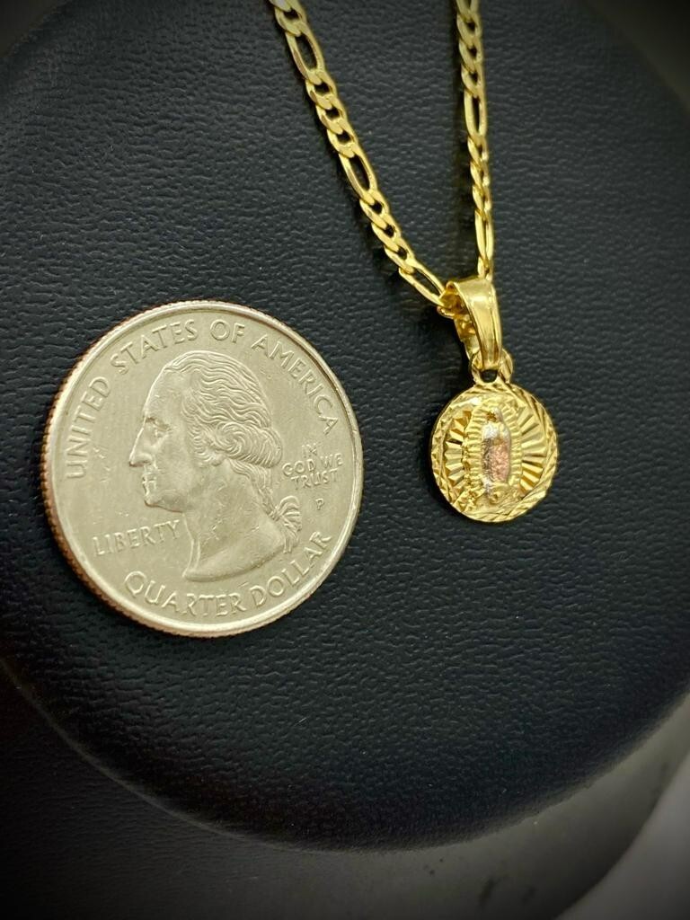 Medalla de la Virgen de Guadalupe Virgin Mary Necklace Figaro Chain Women 14×11