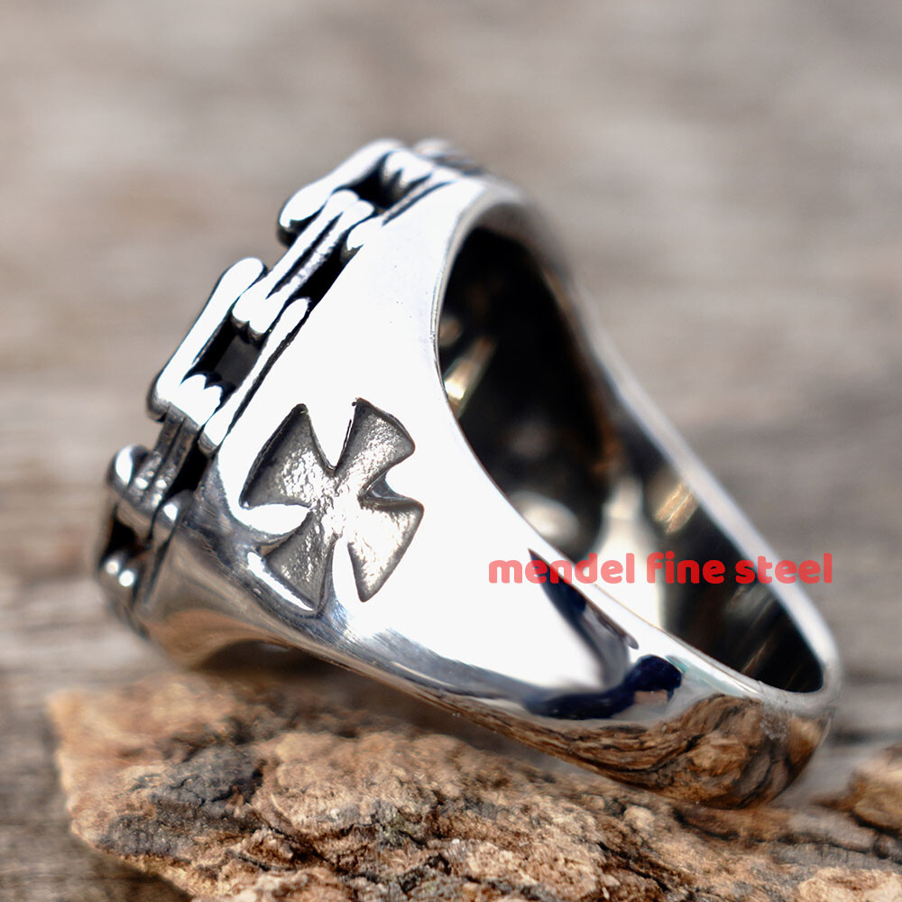 MENDEL Mens Stainless Steel Gothic Biker Chain Link Skull Cross Ring Size 7 8-15
