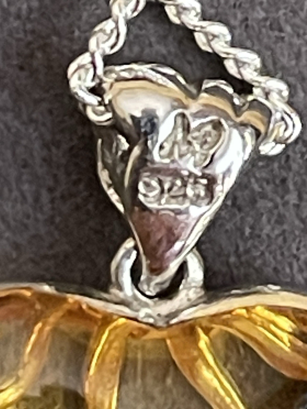 Sterling Silver Amber Heart Pendant On 46cm Length Chain