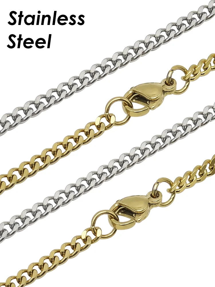 Curb Link Chain Necklace Stainless Steel Gold Color Making Jewelry 50PCS