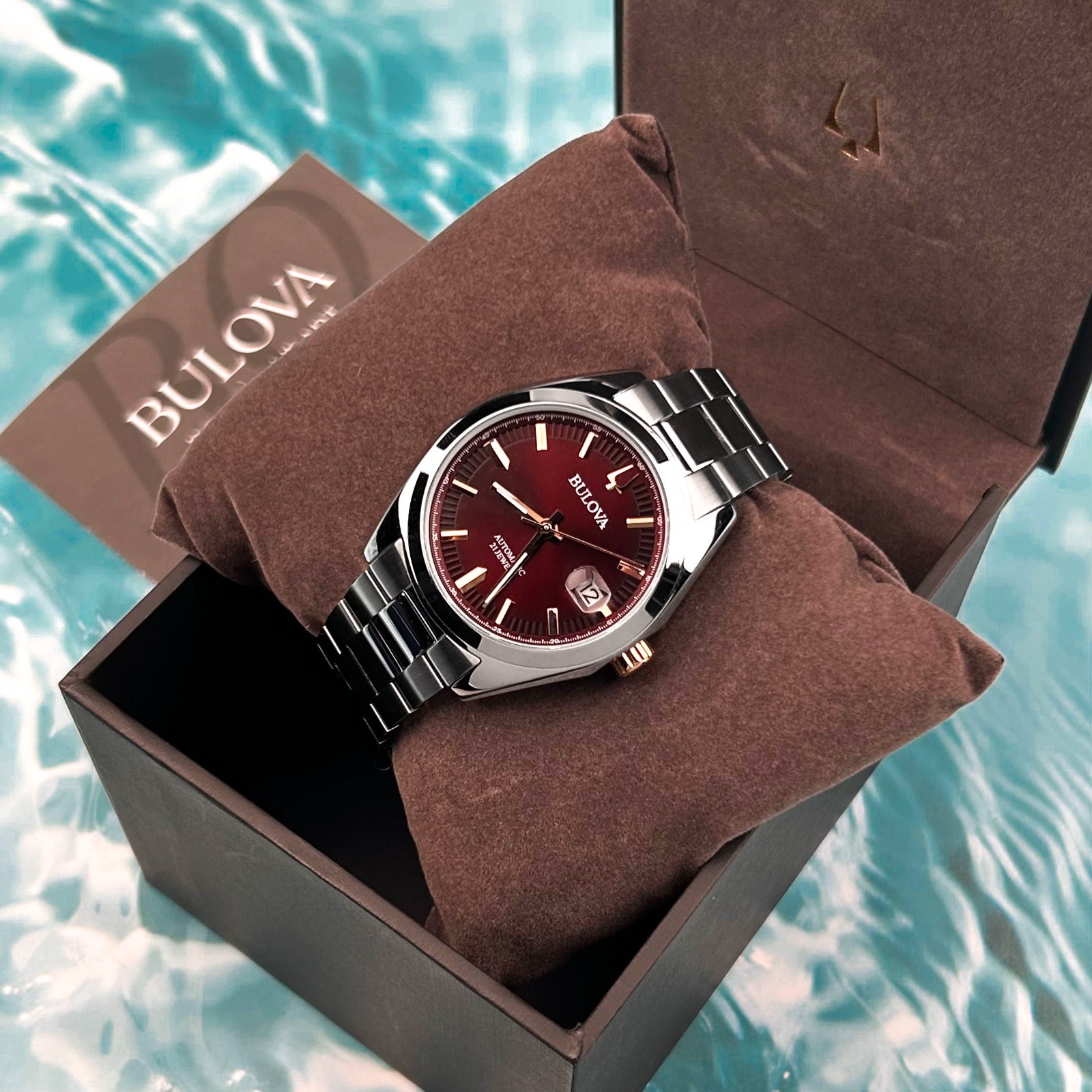 Bulova 98B422 Surveyor Automatic Red Dial Men’s Stainless Steel Watch 39MM