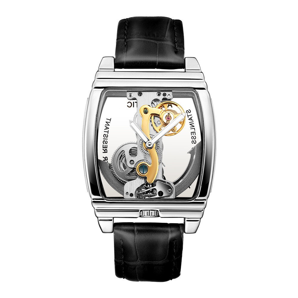 SHENHUA Mens Luxury Automatic Mechanical Transparent Skeleton Self-wind Watch
