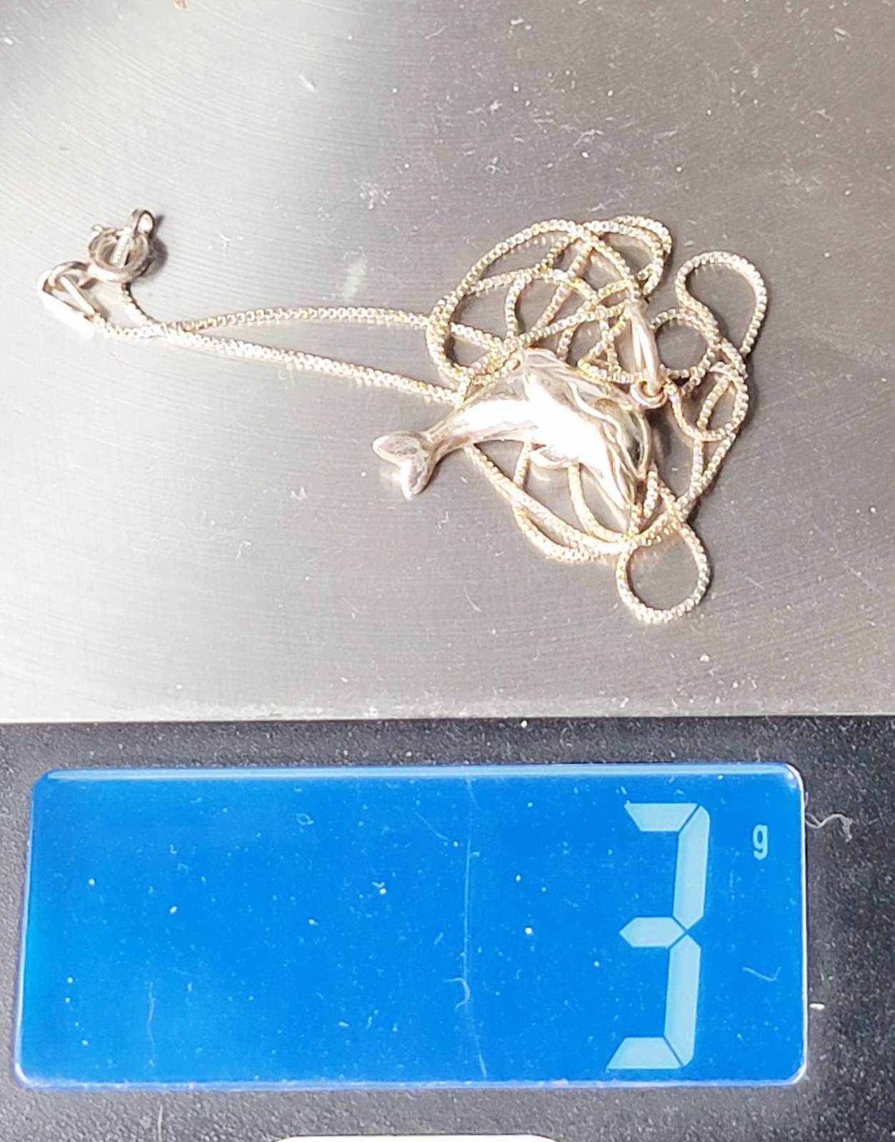 Sterling Silver Dolphin Pendant Nautical Themed Charm on 18″ Box Chain 3 gr