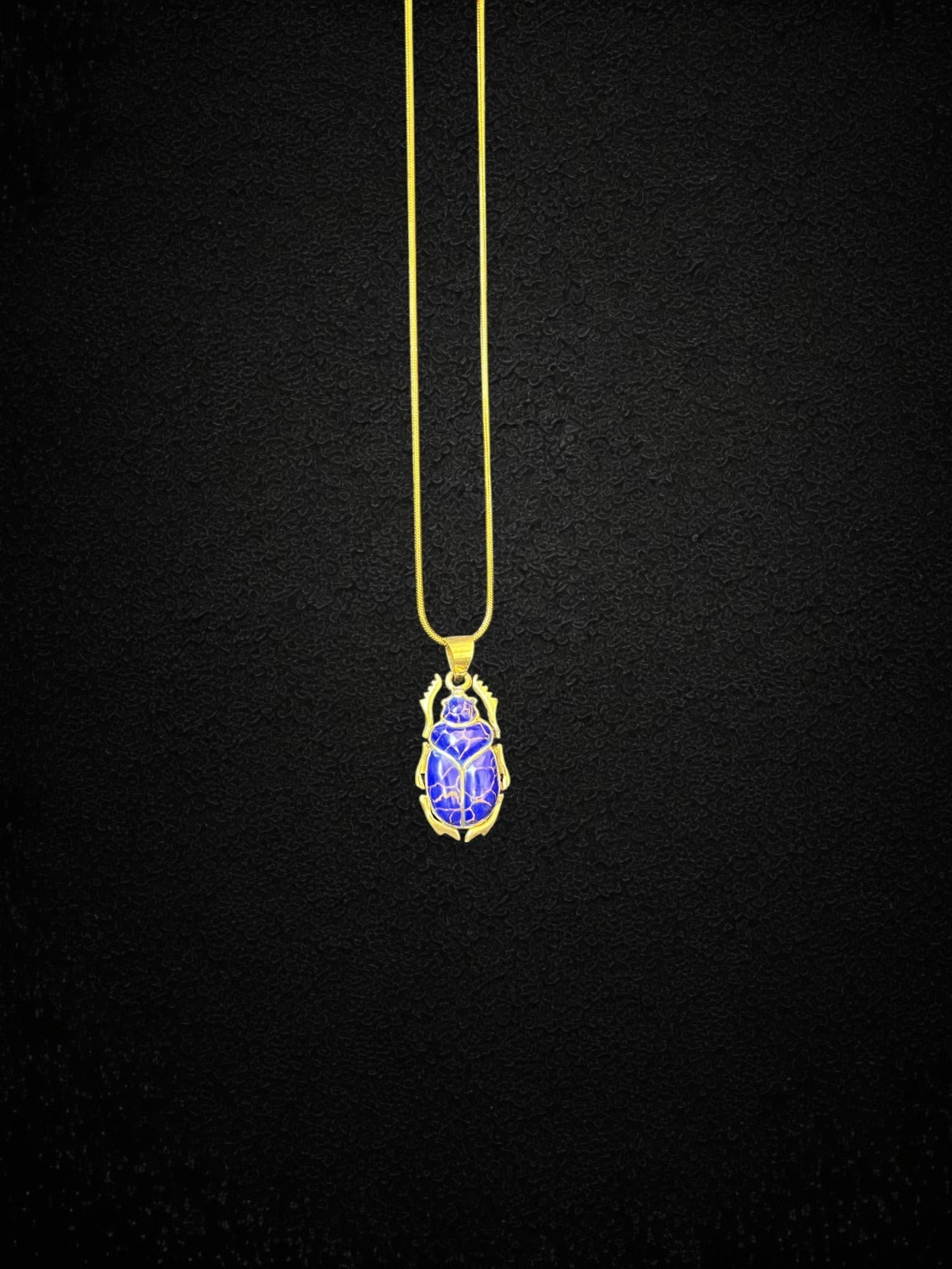 Blue Scarab Pendant Necklace Ancient Egyptian Amulet Lapis Blue Beetle Charm