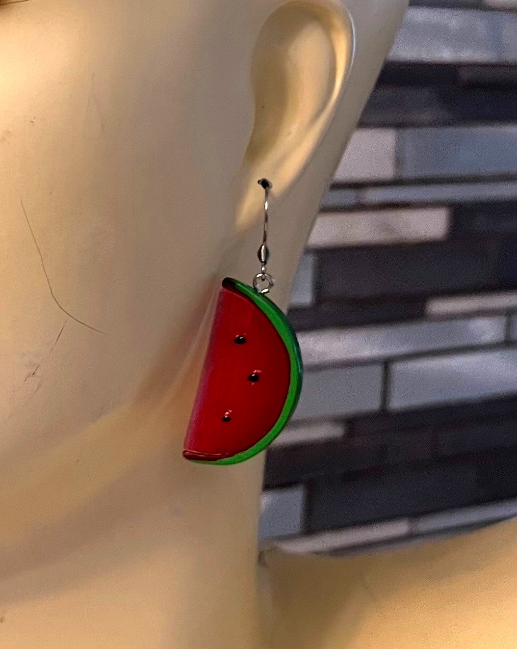 Watermelon Sugar Slice 3D Fruit Food Dangle Earrings Jewelry Stainless Hooks 2″